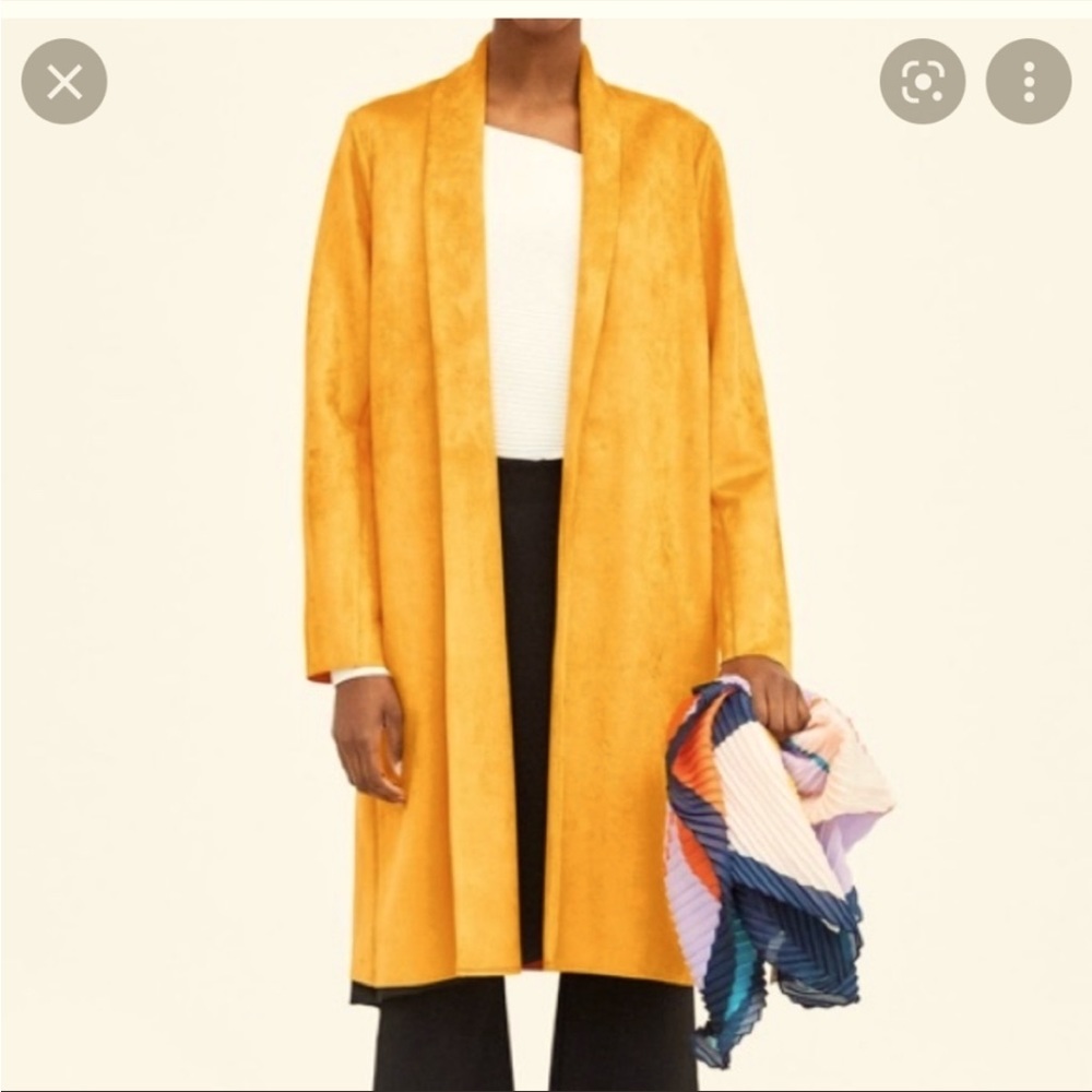 Zara mustard faux suede midi jacket coat long size small